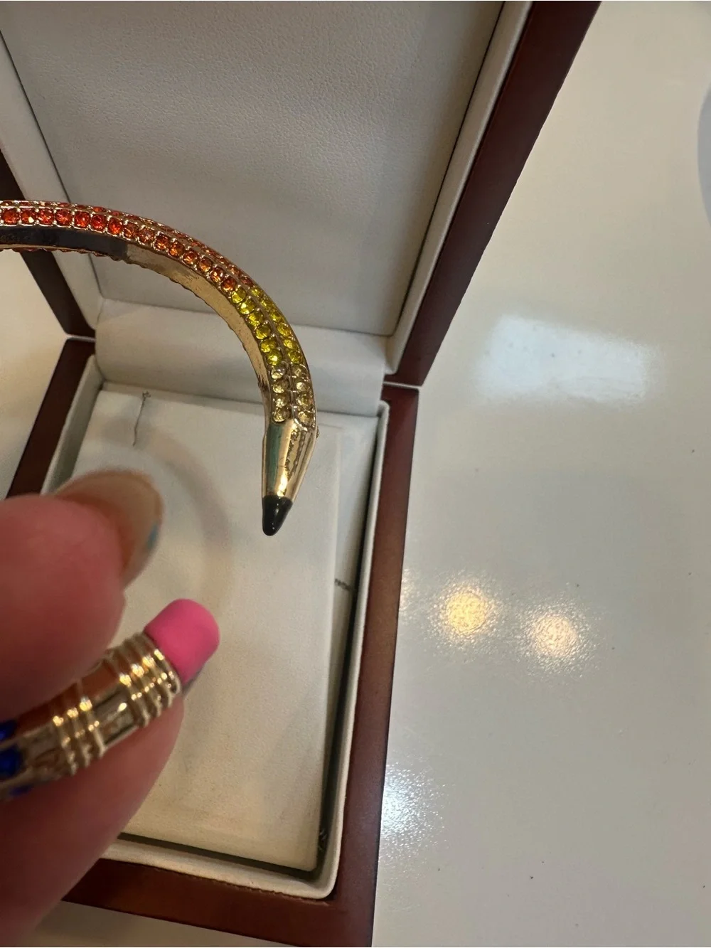 Betsy Johnson pave Gold-Tone Rainbow Crystal Pencil Bangle Bracelet